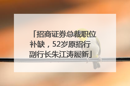 招商证券总裁职位补缺，52岁原招行副行长朱江涛履新
