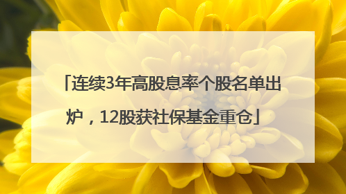 连续3年高股息率个股名单出炉，12股获社保基金重仓